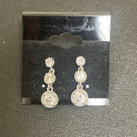 Wona Trading Silver with Rhinestone Triple Drop Earrings