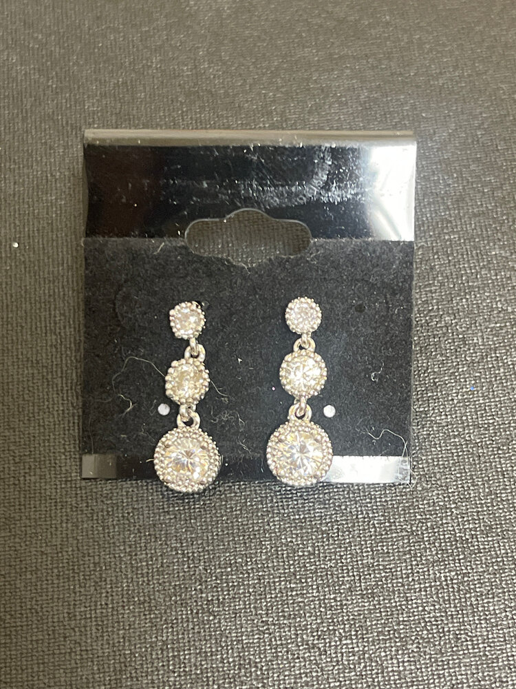 Wona Trading Silver with Rhinestone Triple Drop Earrings