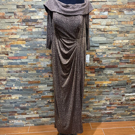 Alex Evenings Black with Copper Shimmer Off the Shoulder Ruched Gown, Size 20W