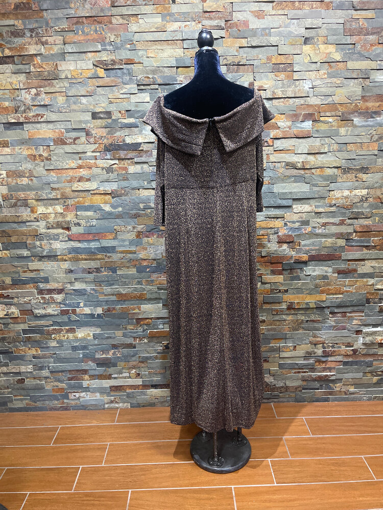 Alex Evenings Black with Copper Shimmer Off the Shoulder Ruched Gown, Size 20W