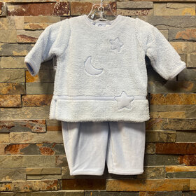 Baby Blue Fuzzy Pant Set with Moon & Stars, Size 3M