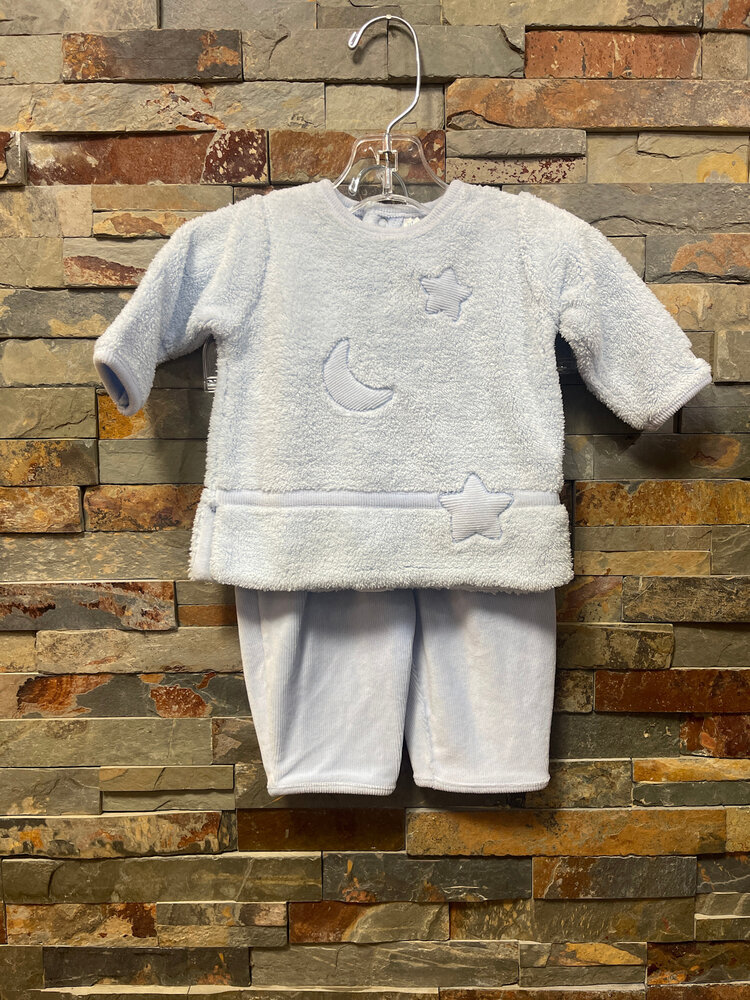 Baby Blue Fuzzy Pant Set with Moon & Stars, Size 3M