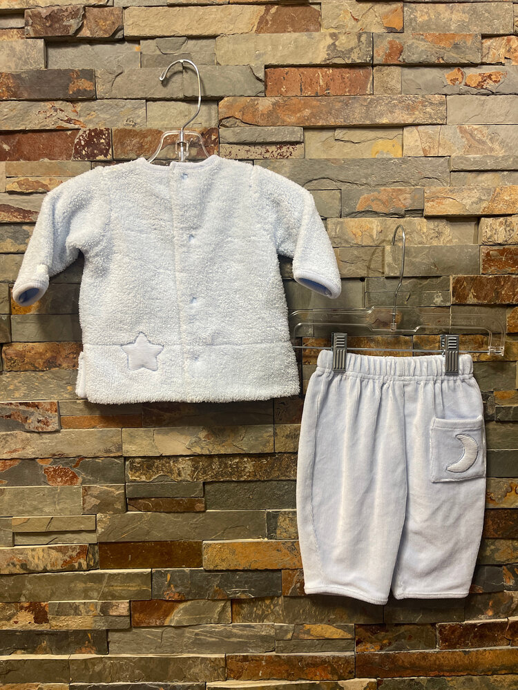 Baby Blue Fuzzy Pant Set with Moon & Stars, Size 3M