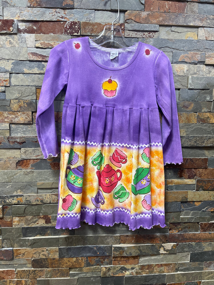 Purple Cotton Tea Party Dress, Size 4T