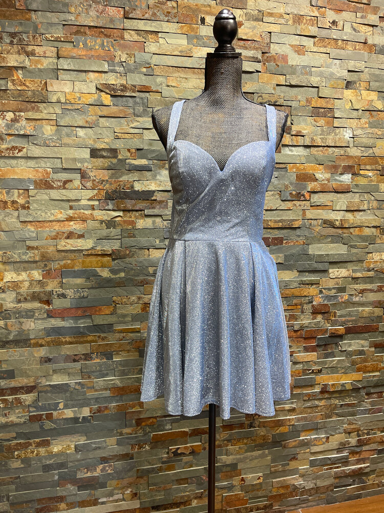 B Darlin Light Blue Shimmer with Double Cross Back, Size 13/14