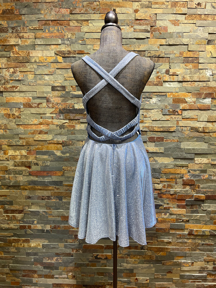 B Darlin Light Blue Shimmer with Double Cross Back, Size 13/14