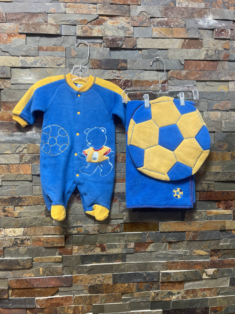 Blue Fleece Soccer Sleeper, Blanket and Cover