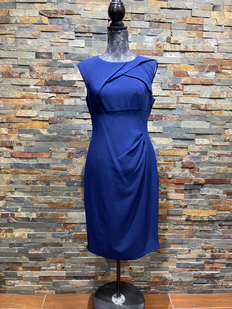 Adrianna Papell Navy Sleeveless Dress with Slight Ruching, Size 10