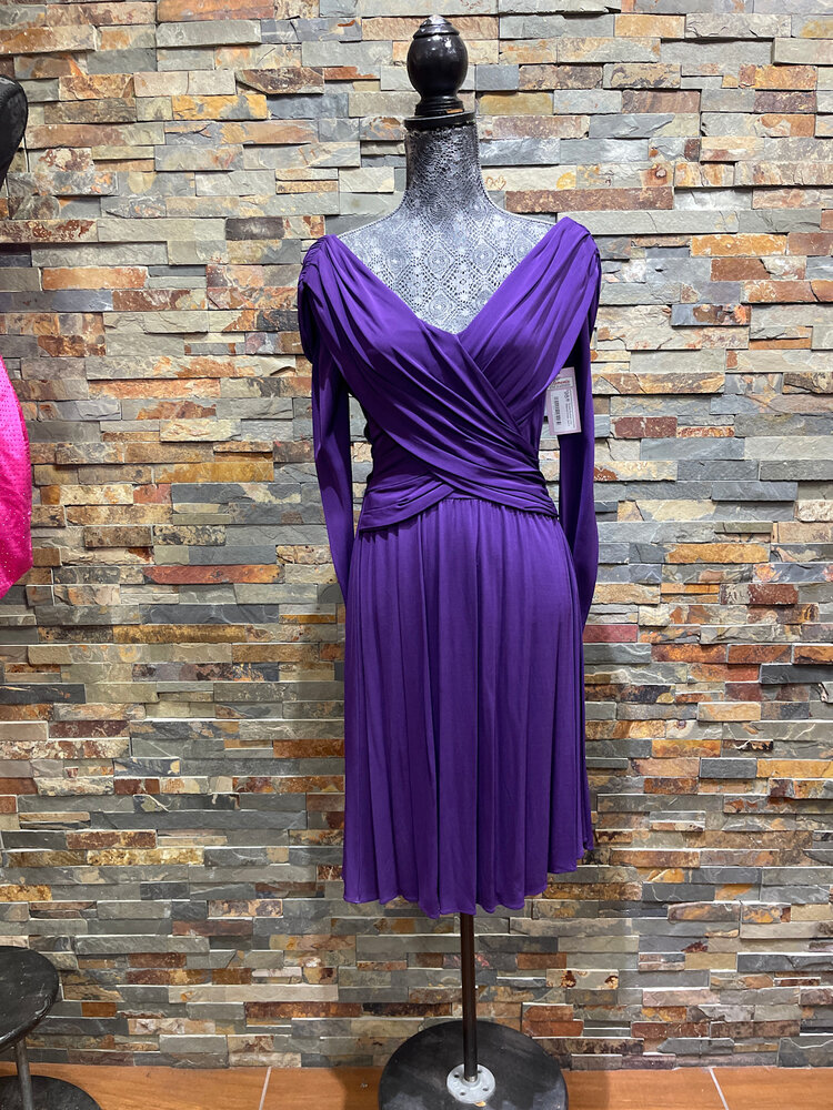 Halston Purple Ruched Long Sleeved Dress, Size 0