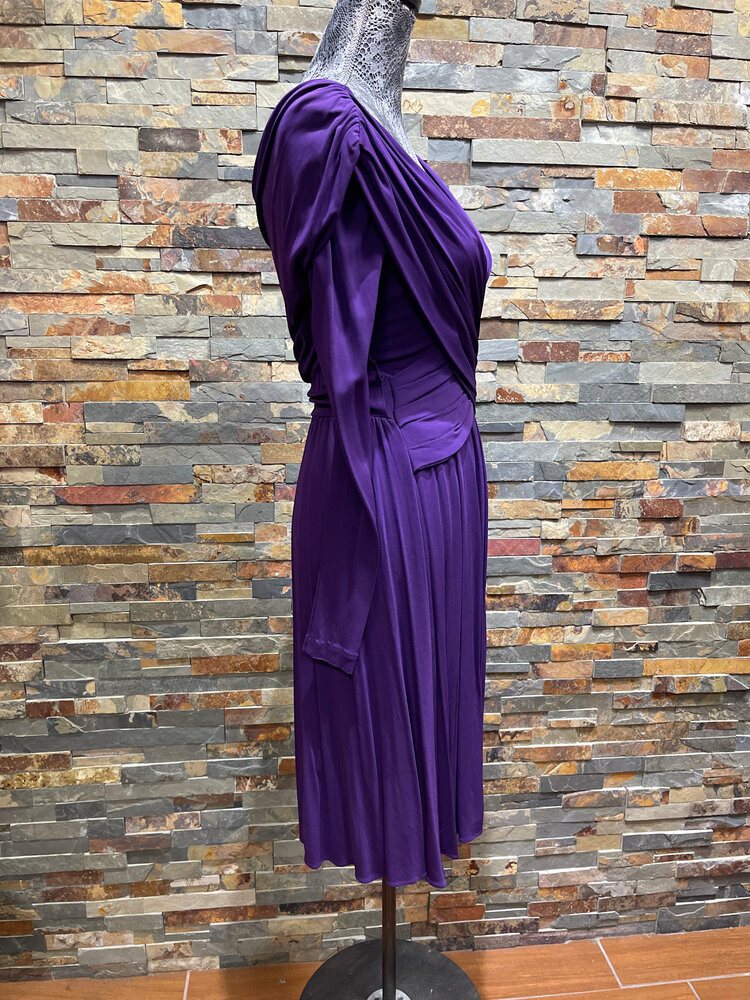 Halston Purple Ruched Long Sleeved Dress, Size 0