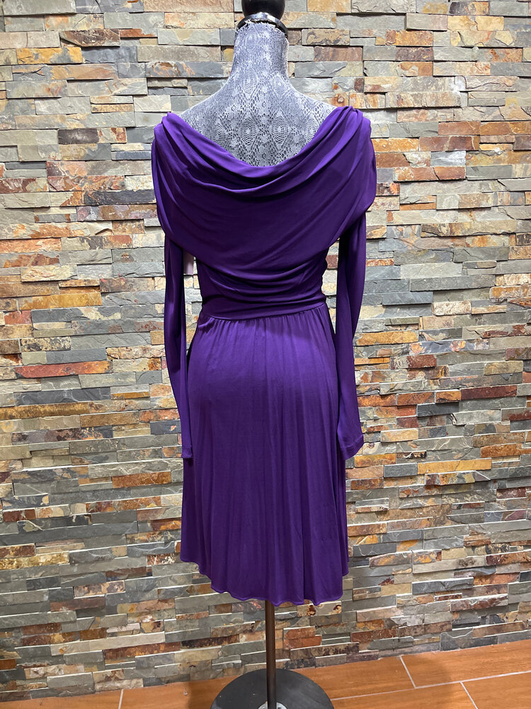 Halston Purple Ruched Long Sleeved Dress, Size 0