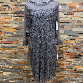 Pisarro Nights Gray with Gun Metal Beading and Sequined Floral Design, Size 12