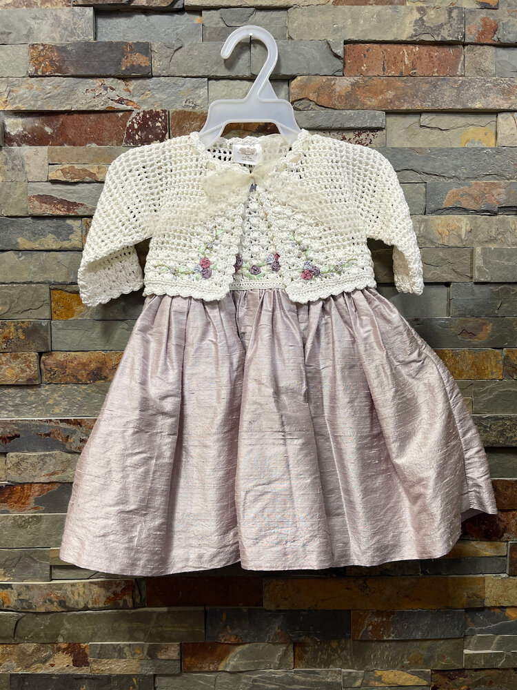 Lavender & Ivory Crochet and Raw Silk Dress with Jacket