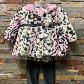 Gray Pants, Pink Top and Animal Print Coat Set, Size 12M