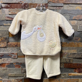 Baby Yellow Fuzzy Pantset with Stork & Chicks, Size 0-3M