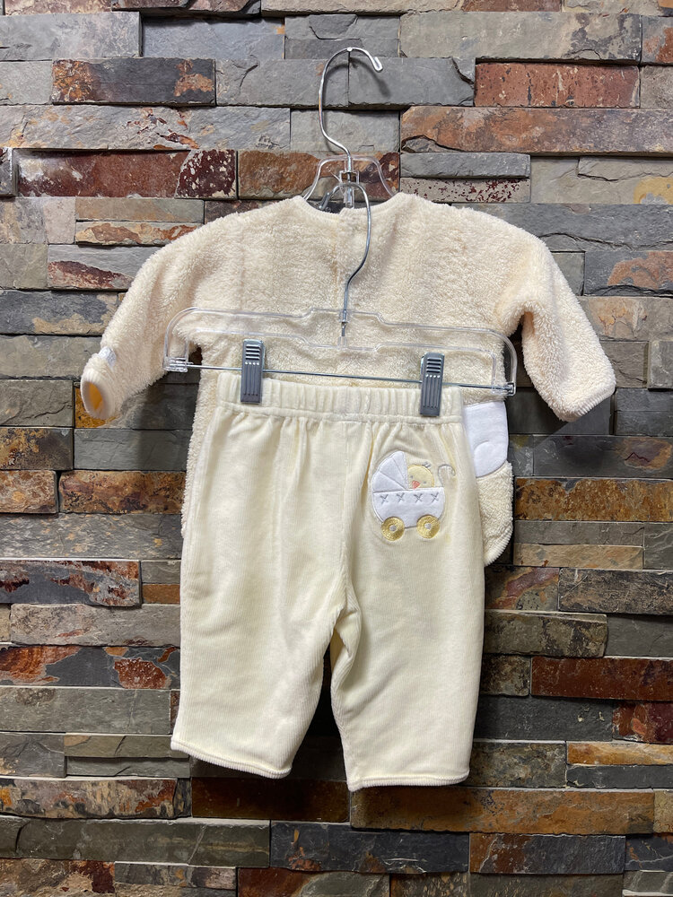 Baby Yellow Fuzzy Pantset with Stork & Chicks, Size 0-3M
