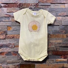 Yellow Onesie with Egg and Bacon, Size 12M