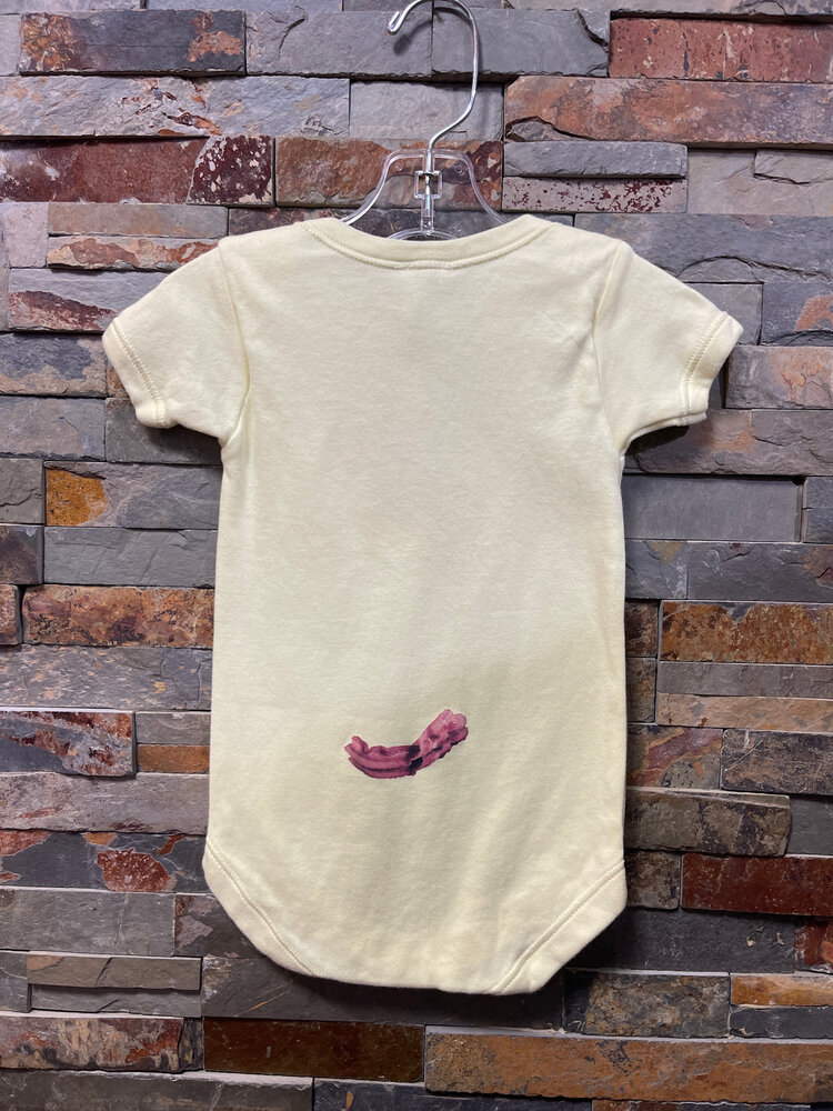 Yellow Onesie with Egg and Bacon, Size 12M