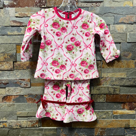 Pink Velvet with Rose Print Pantset, Size 6M