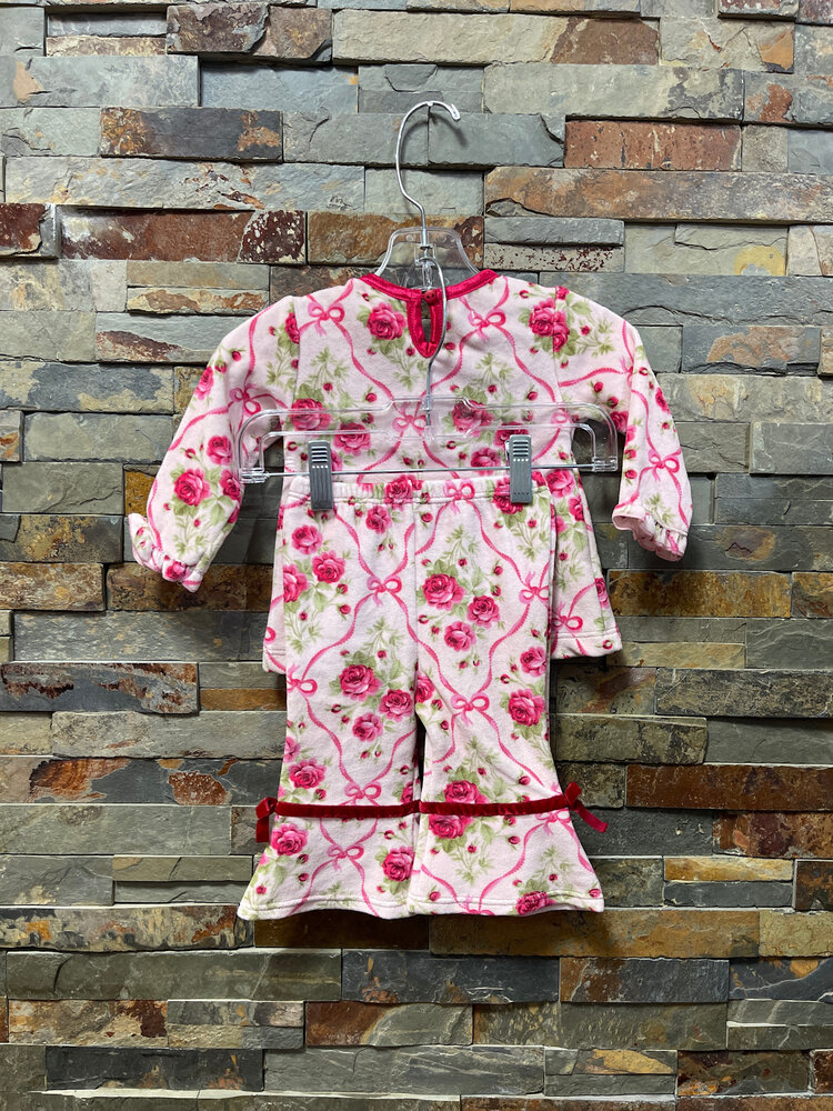 Pink Velvet with Rose Print Pantset, Size 6M
