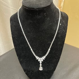 Wona Trading Silver Rhinestone Eliza Teardrop Necklace