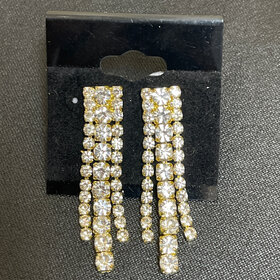 Wona Trading Gold w/Rhinestones Collette 3 Strand Drop Earrings