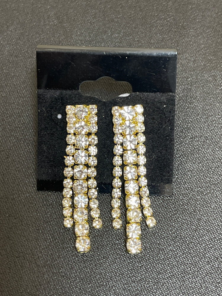 Wona Trading Gold w/Rhinestones Collette 3 Strand Drop Earrings