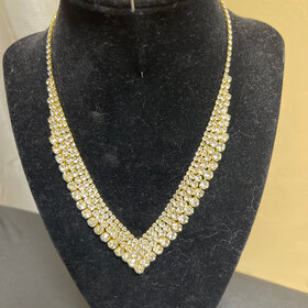 Wona Trading Gold with Rhinestones Collette V Shape Necklace