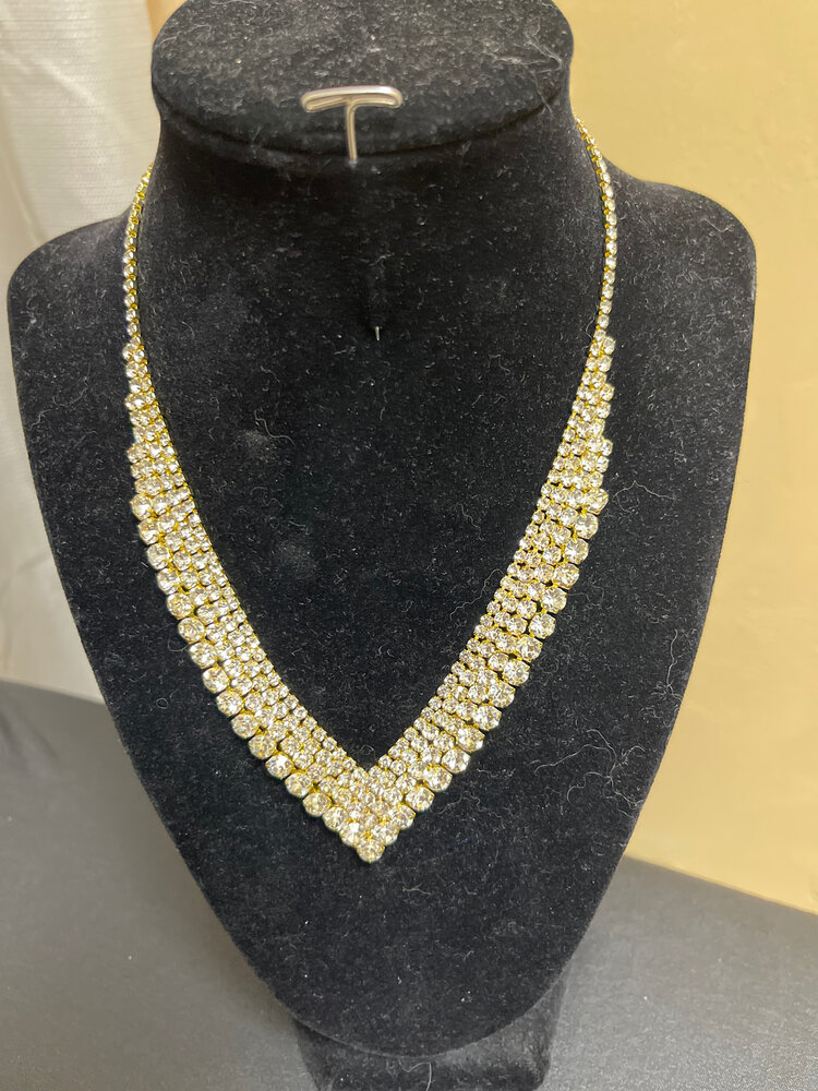 Wona Trading Gold with Rhinestones Collette V Shape Necklace