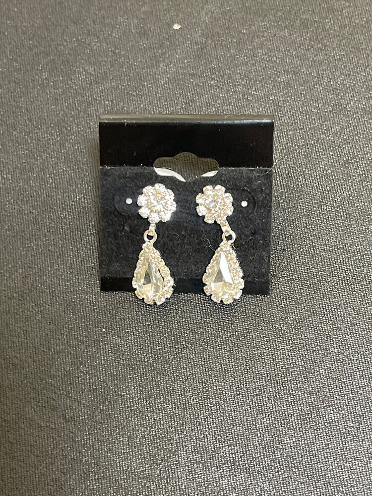 Silver Ilene Teardrop Rhinestone Earrings