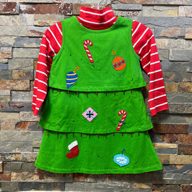 Green Tree Jumper with Red Striped Top