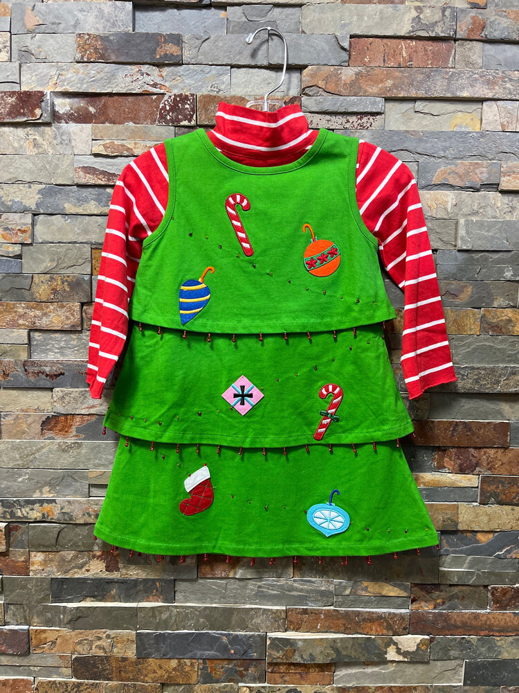 Green Tree Jumper with Red Striped Top