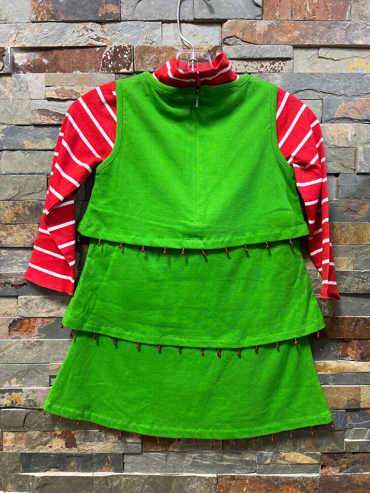 Green Tree Jumper with Red Striped Top