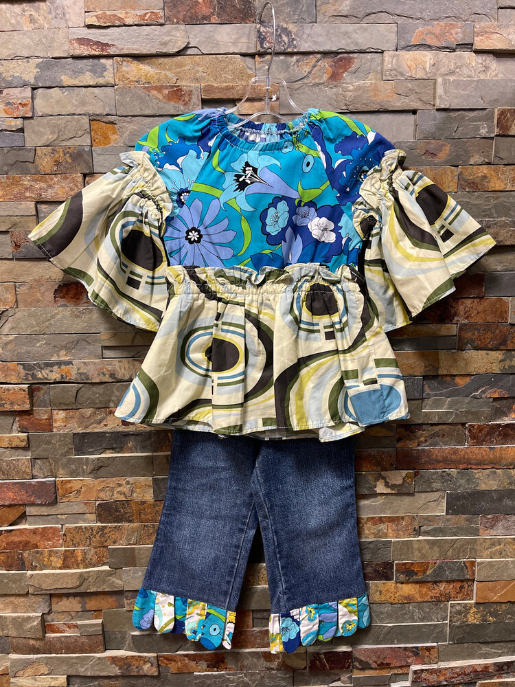 Denim Pants with a Multi Design Top, Size 3T