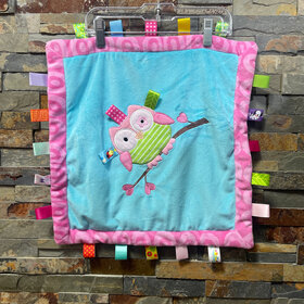 Blue & Pink Owl 15" x 15" Taggie Blanket