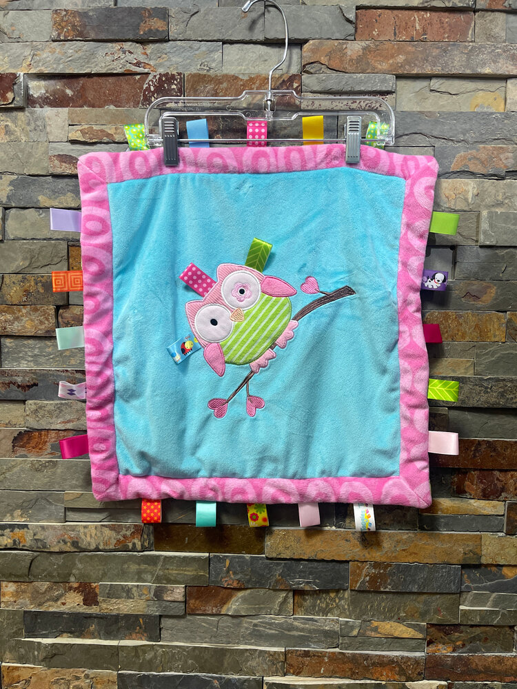 Blue & Pink Owl 15" x 15" Taggie Blanket