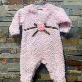 Pink Fuzzy Jumpsuit w/ Animal Print Trim, Size 6M