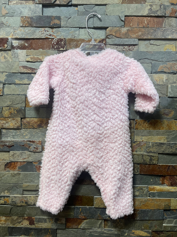 Pink Fuzzy Jumpsuit w/ Animal Print Trim, Size 6M