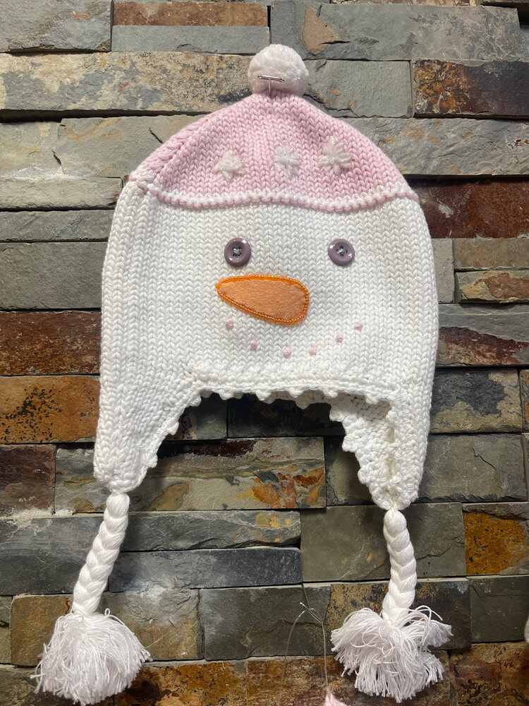 Pastel Pink Knit Sweater, Pants, Booties and Hat with Snowman Design, Size 6M