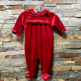 Red  Velour Holiday Footie, Size 3M