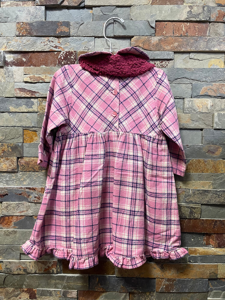 Pink Flannel Plaid Dress with Scarf, Size 12M