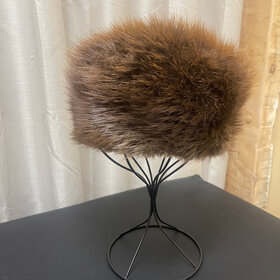 Brown Beaver Fur Pill Box Cap, O/S