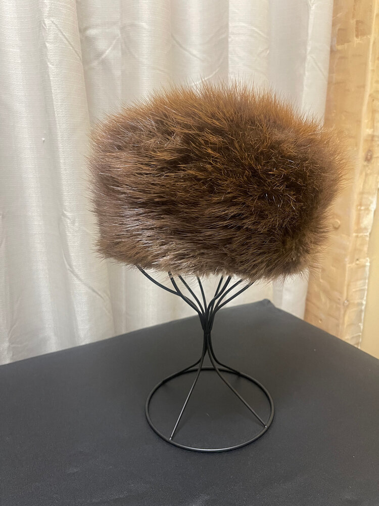 Brown Beaver Fur Pill Box Cap, O/S