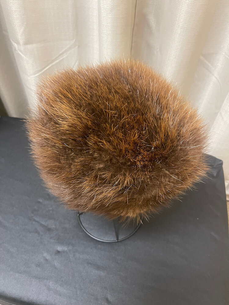 Brown Beaver Fur Pill Box Cap, O/S
