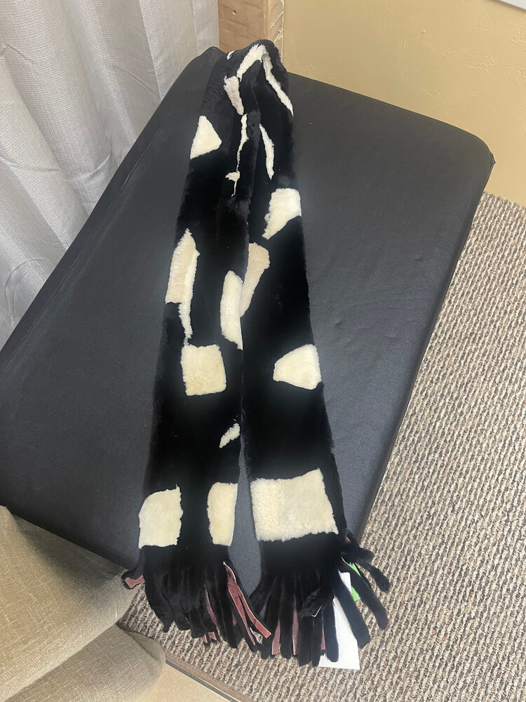 Black & Ivory Sheared Beaver Scarf, 53"