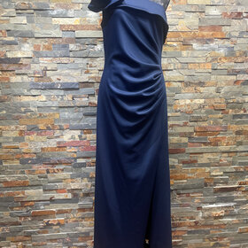 Xscape Navy One Shoulder Gown with Ruching, Size 14P