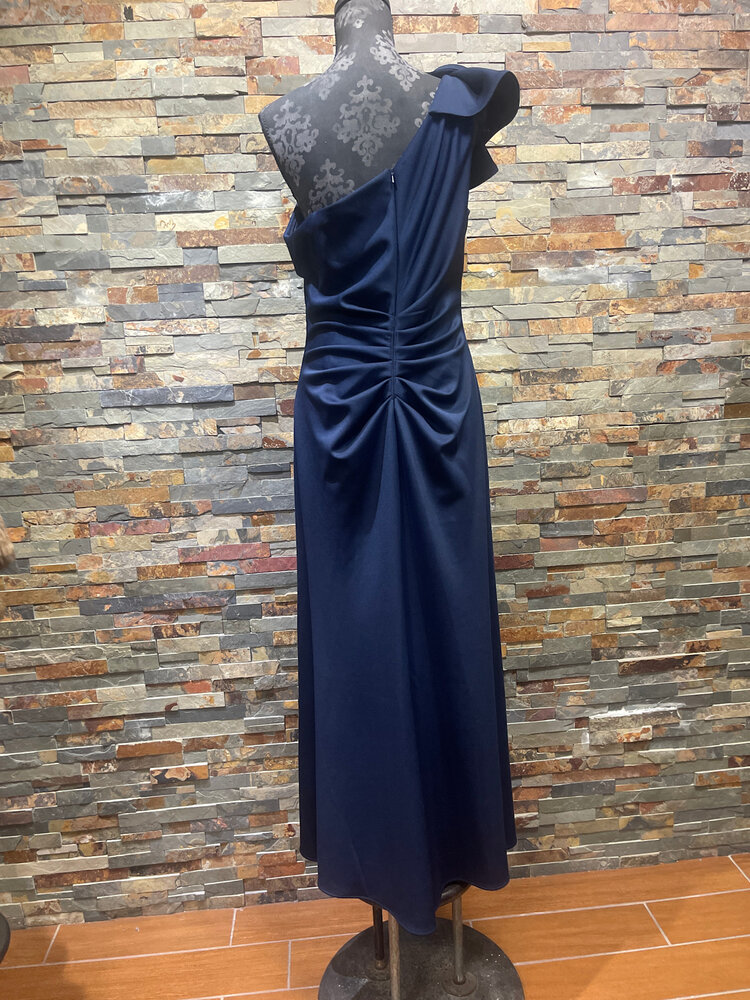 Xscape Navy One Shoulder Gown with Ruching, Size 14P