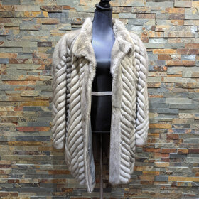 Saga Fox Cerulean Mink Jacket w/ Geometric Lines, Size L