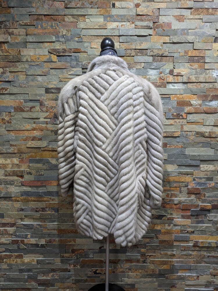 Saga Fox Cerulean Mink Jacket w/ Geometric Lines, Size L