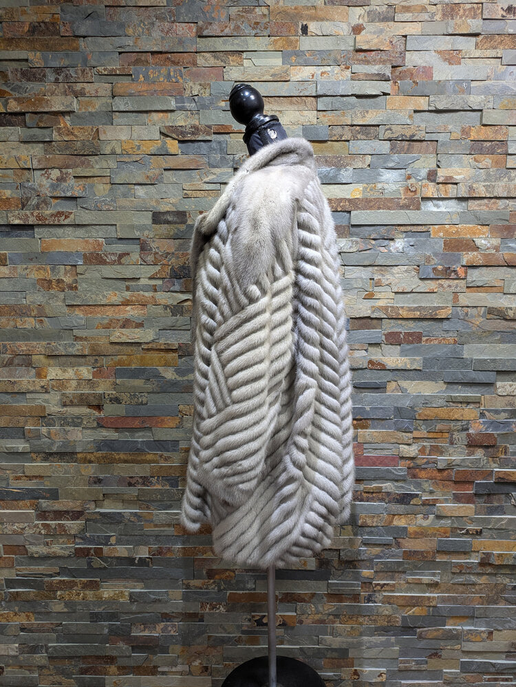 Saga Fox Cerulean Mink Jacket w/ Geometric Lines, Size L